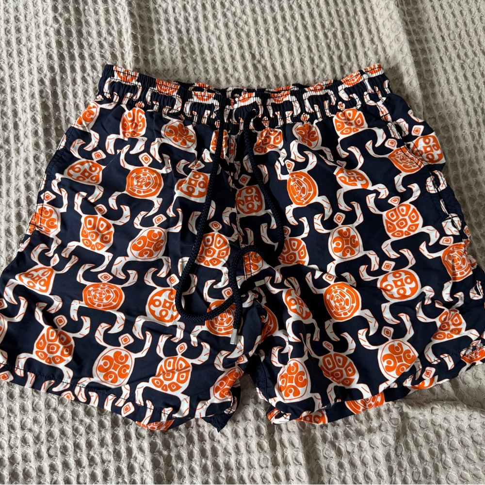 Vilebrequin Navy and Orange Turtle Swim Trunks